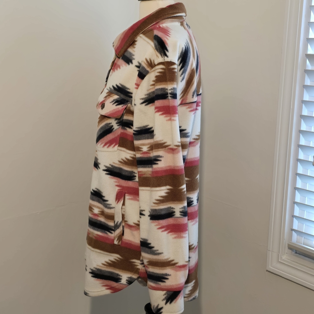Stylish Multicolor Button-Up Fleece Shacket - Picture 6 of 8